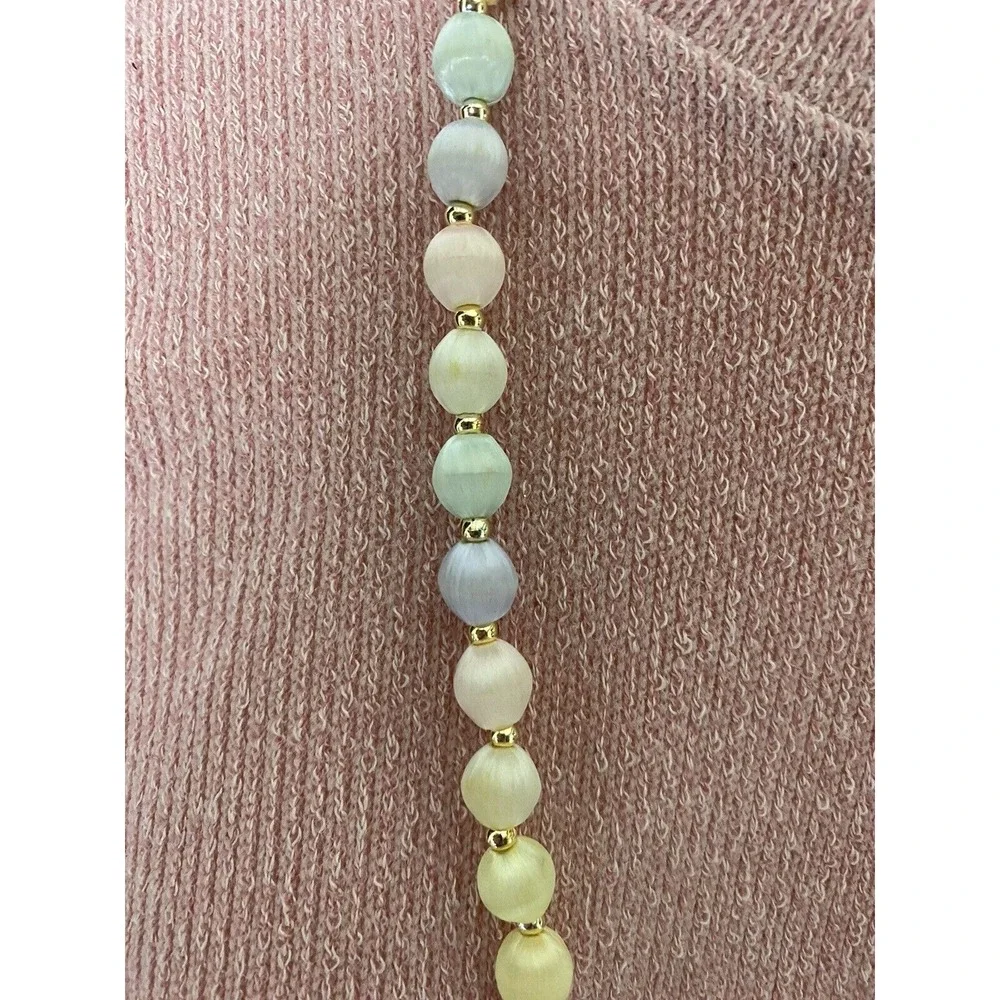 Vintage 1980's Satin Silk Thread Bead  Necklace Multicolor Pastel Beads